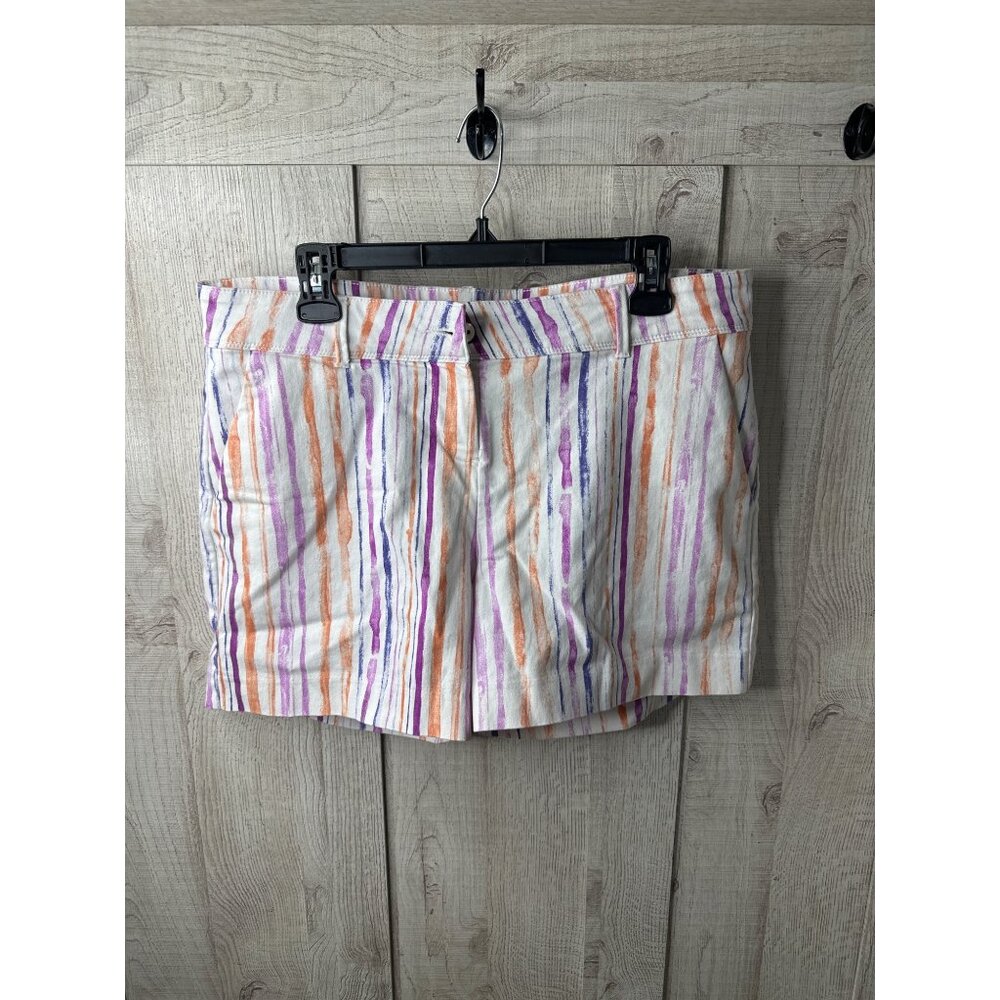 Isaac Mizrahi NY Womens Striped Cotton Blend Shorts Size 12 White Multicolor